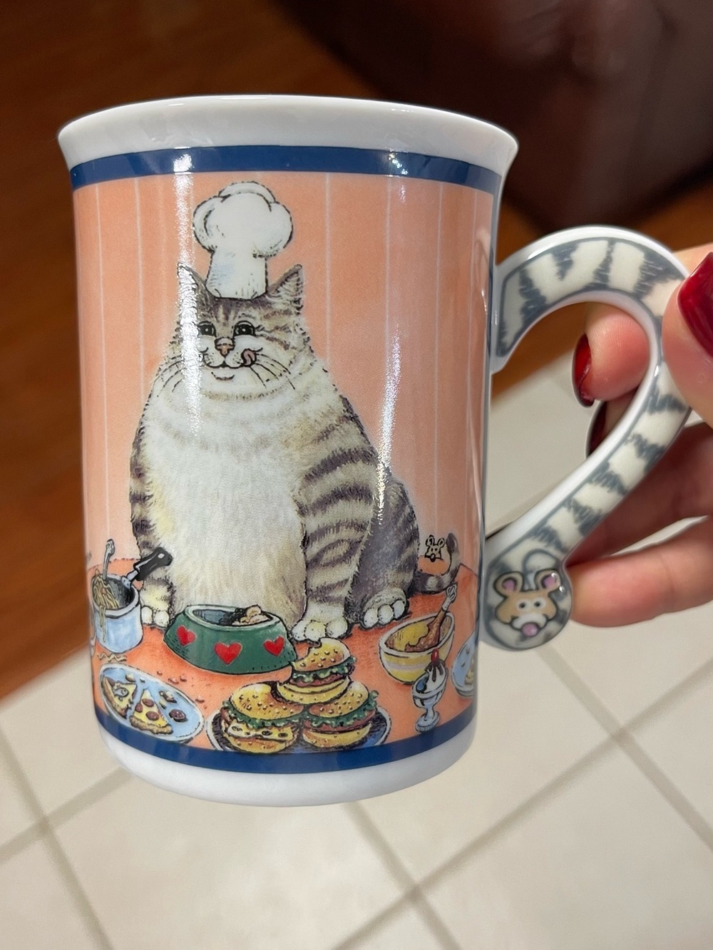 Danbury Mint Peach Ceramic Mug with Chef Cat Illustration